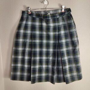 Vintage Green, Navy, White and Yellow Plaid Pleated Skirt